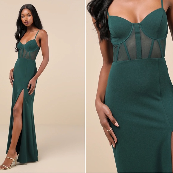 Lulus Hunter Green Mesh Bustier Maxi Dress (S) - Picture 2 of 5